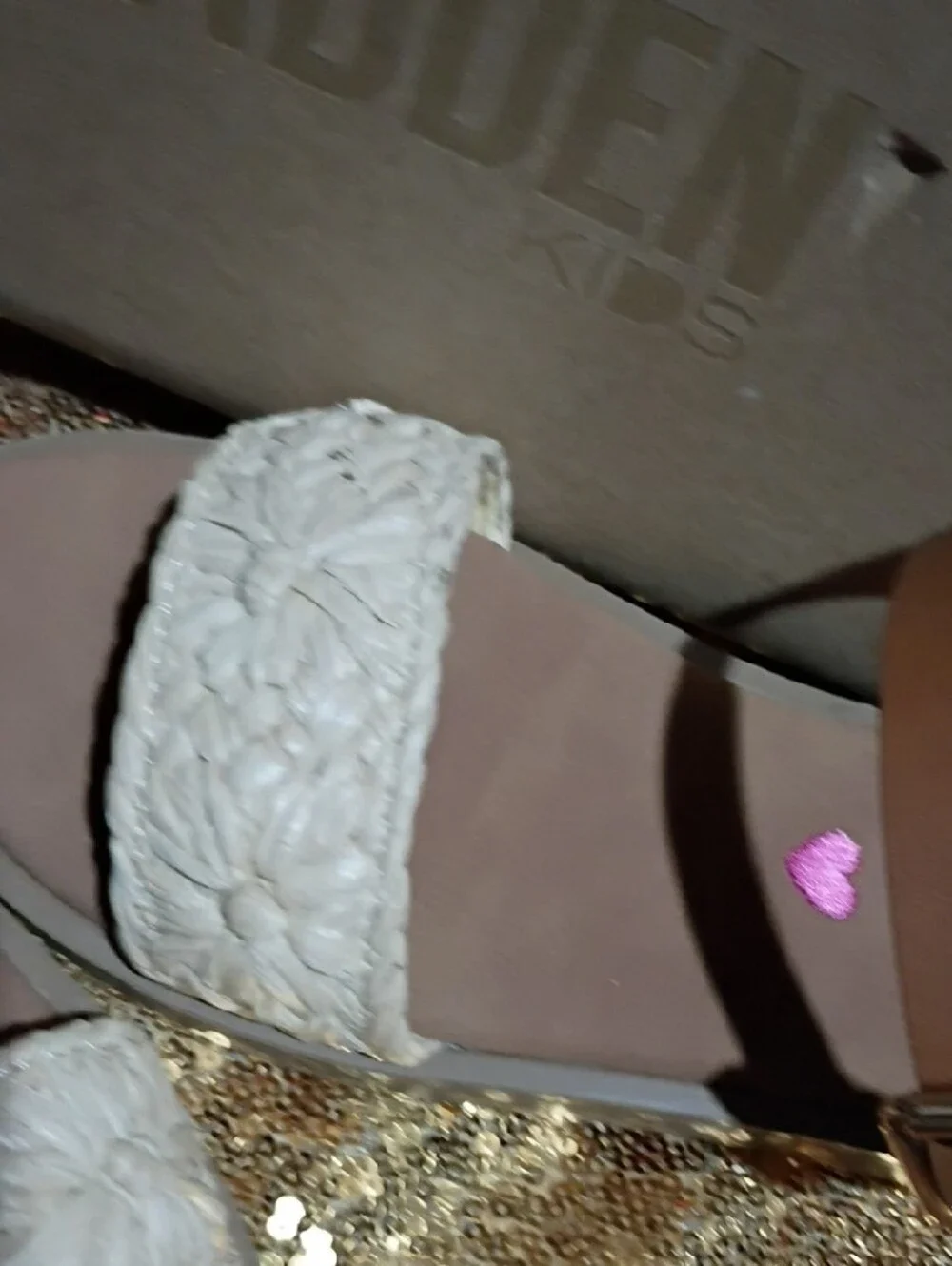 Steve Madden Kids White Braided Front Strap Sandals with Tan Ankle Strap